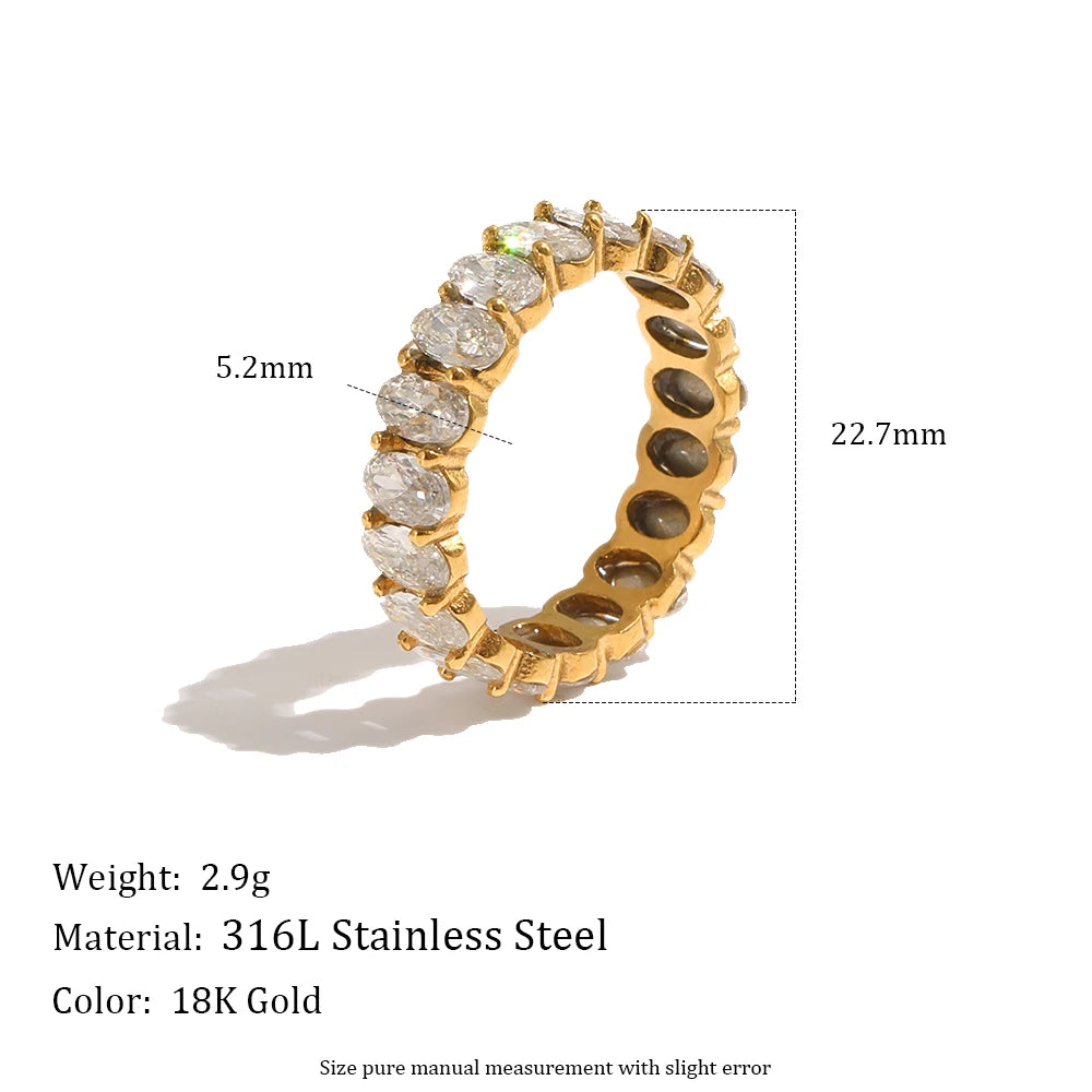 MamacitaSlay 316L Stainless Steel Heart Square Zircon Ring 18K Gold Plated Waterproof Stackable Statement Jewelry For Women Gift
