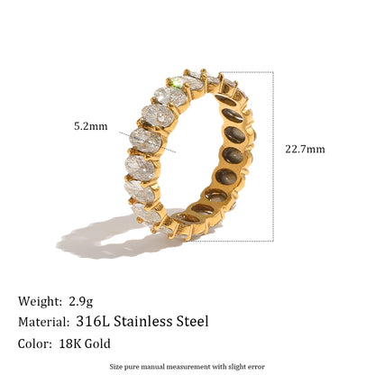 MamacitaSlay 316L Stainless Steel Heart Square Zircon Ring 18K Gold Plated Waterproof Stackable Statement Jewelry For Women Gift
