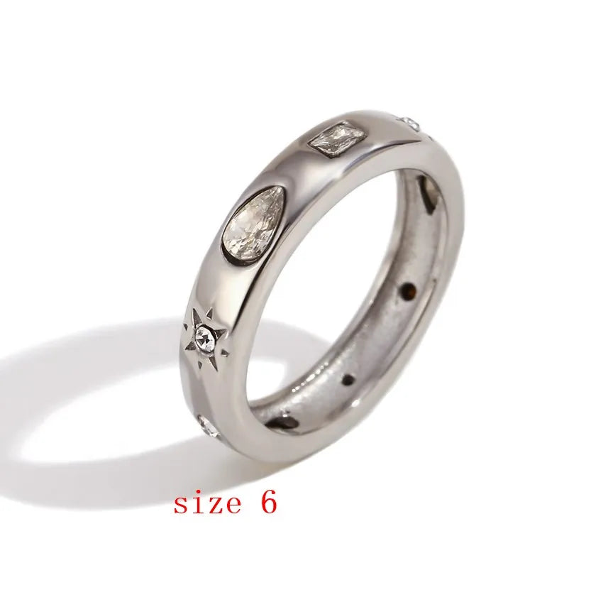 MamacitaSlay Classic Solar Geometric Zircon Bracelets Shiny Zircon Hoop Earrings 2024 Trend Stainless Steel Ring Woman