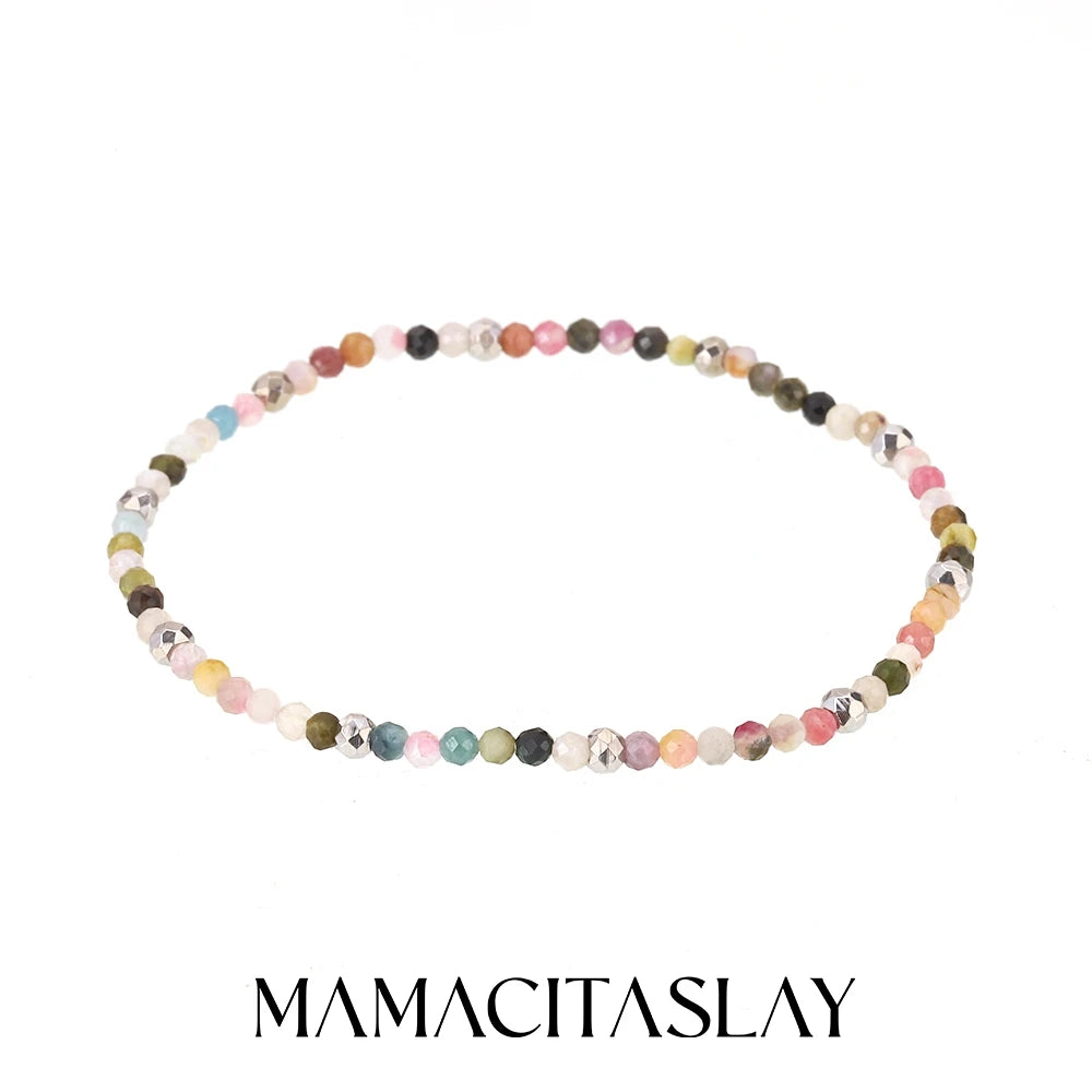 MamacitaSlay 316L Stainless Steel Natural Stone Necklace Elastic Rope Bracelet Handmade Waterproof Jewelry Women's Classic Gift