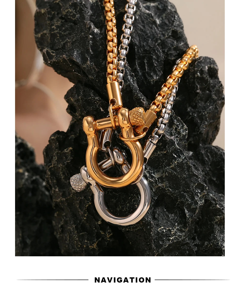 MamacitaSlay Unique Cool 316L Stainless Steel Double Color Necklace Party Waterproof Neck Jewelry For Women's DIY Accessories