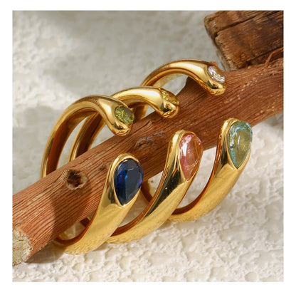 MamacitaSlay 316L Stainless Steel Multicolour Zircon Open Ring 18K Gold Plated Waterproof Jewelry Women's Minimalist Ring Gift
