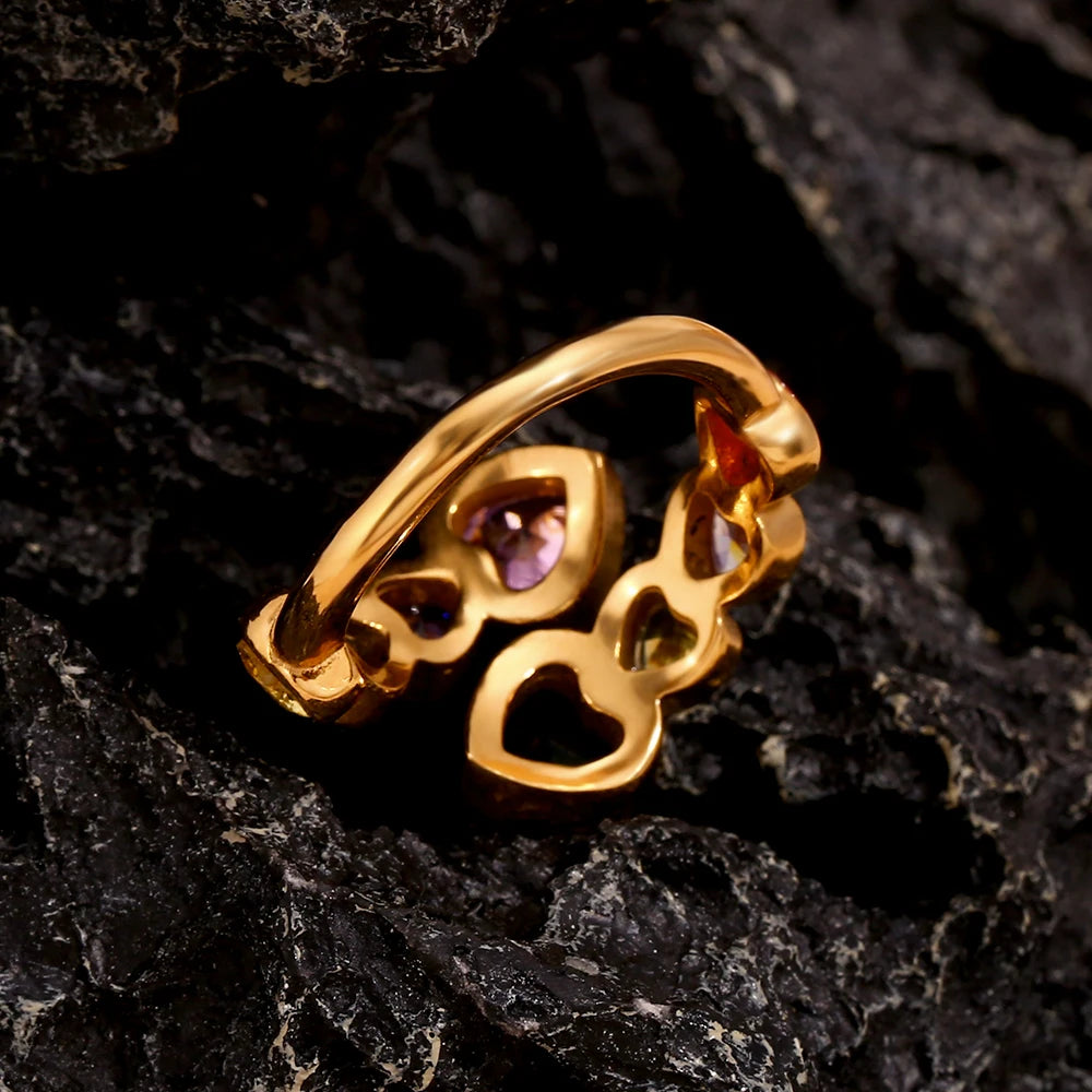 MamacitaSlay 316L Stainless Steel Zircon Heart Opening Ring 2025 Party Waterproof 18K Gold Plated Jewelry Women's Elegant Gift