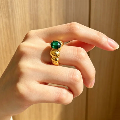 MamacitaSlay Classic 316L Stainless Steel Oval Multicolor Zircon Ring 18K Gold Plated Waterproof Jewelry For Women Everyday Wear
