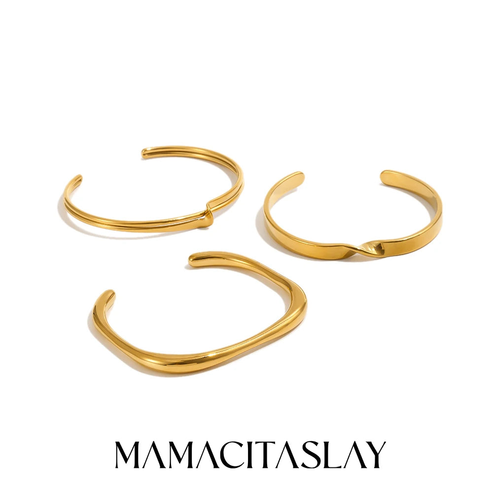 MamacitaSlay 316L Stainless Steel Twisted Wave Fold Thin Wire Cuff Bangle 18K Gold Plated Waterproof Jewelry For Women Bracelet