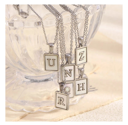 MamacitaSlay 18K Gold Plated Chain Necklaces Male Square Shell Letters Necklaces 316L Stainless Steel Jewelry For Women Gift
