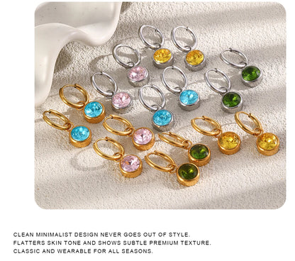 MamacitaSlay 316L Stainless Steel Multicolor Round Zircon Hoop Earrings 18K Gold Plated Waterproof Minimalist Jewelry For Women