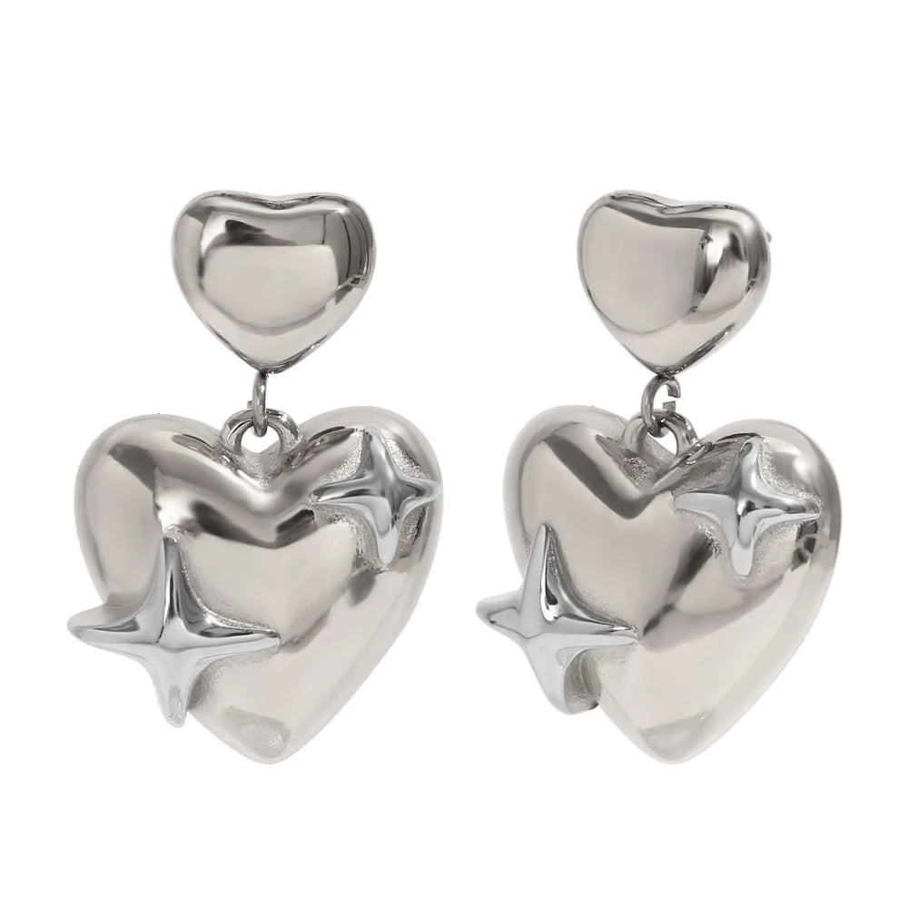 MamacitaSlay Exclusive Stainless Steel Heart Star Earrings 2025 New Design Waterproof Jewelry Women's Charm Statement Earrings