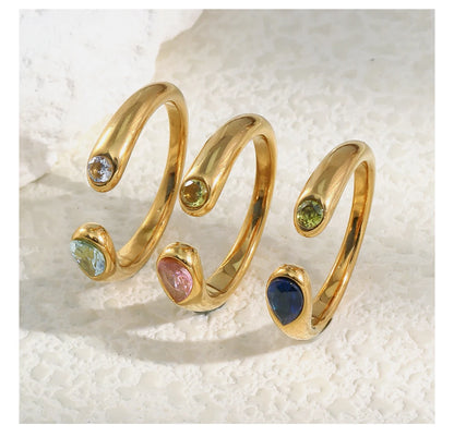 MamacitaSlay 316L Stainless Steel Multicolour Zircon Open Ring 18K Gold Plated Waterproof Jewelry Women's Minimalist Ring Gift