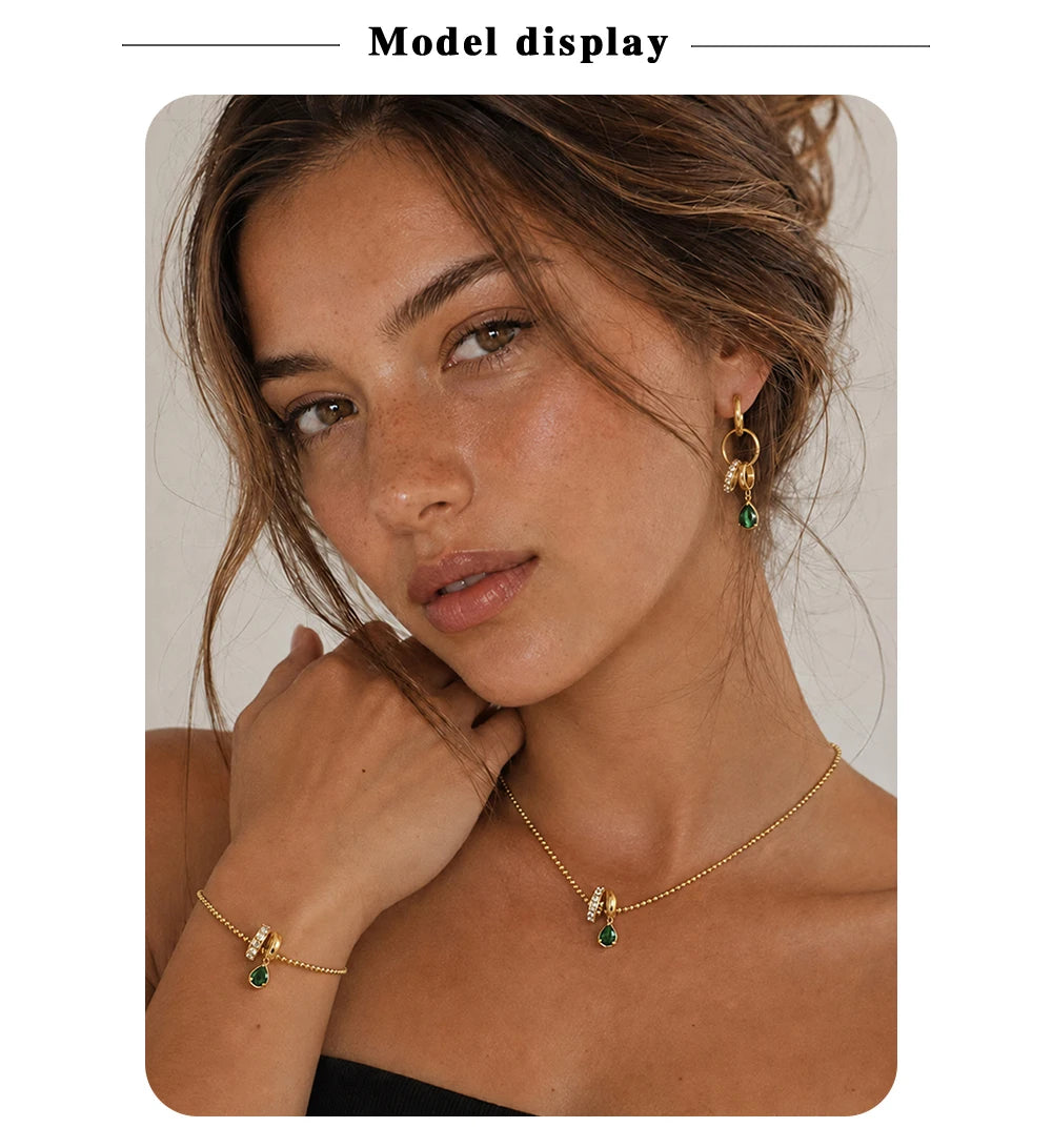 MamacitaSlay 316L Stainless Steel Interlocking Circle CZ Earring Bracelet Necklace 18K Gold Plated Waterproof Women Jewelry Set