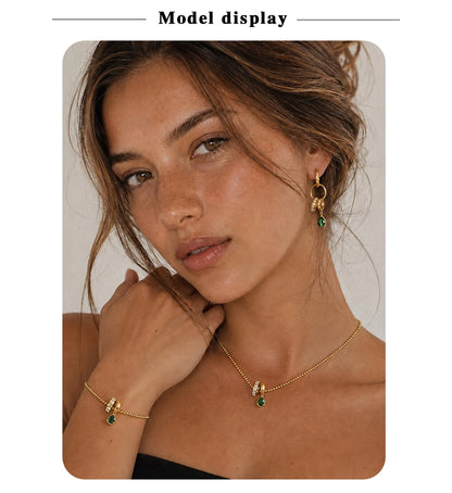 MamacitaSlay 316L Stainless Steel Interlocking Circle CZ Earring Bracelet Necklace 18K Gold Plated Waterproof Women Jewelry Set