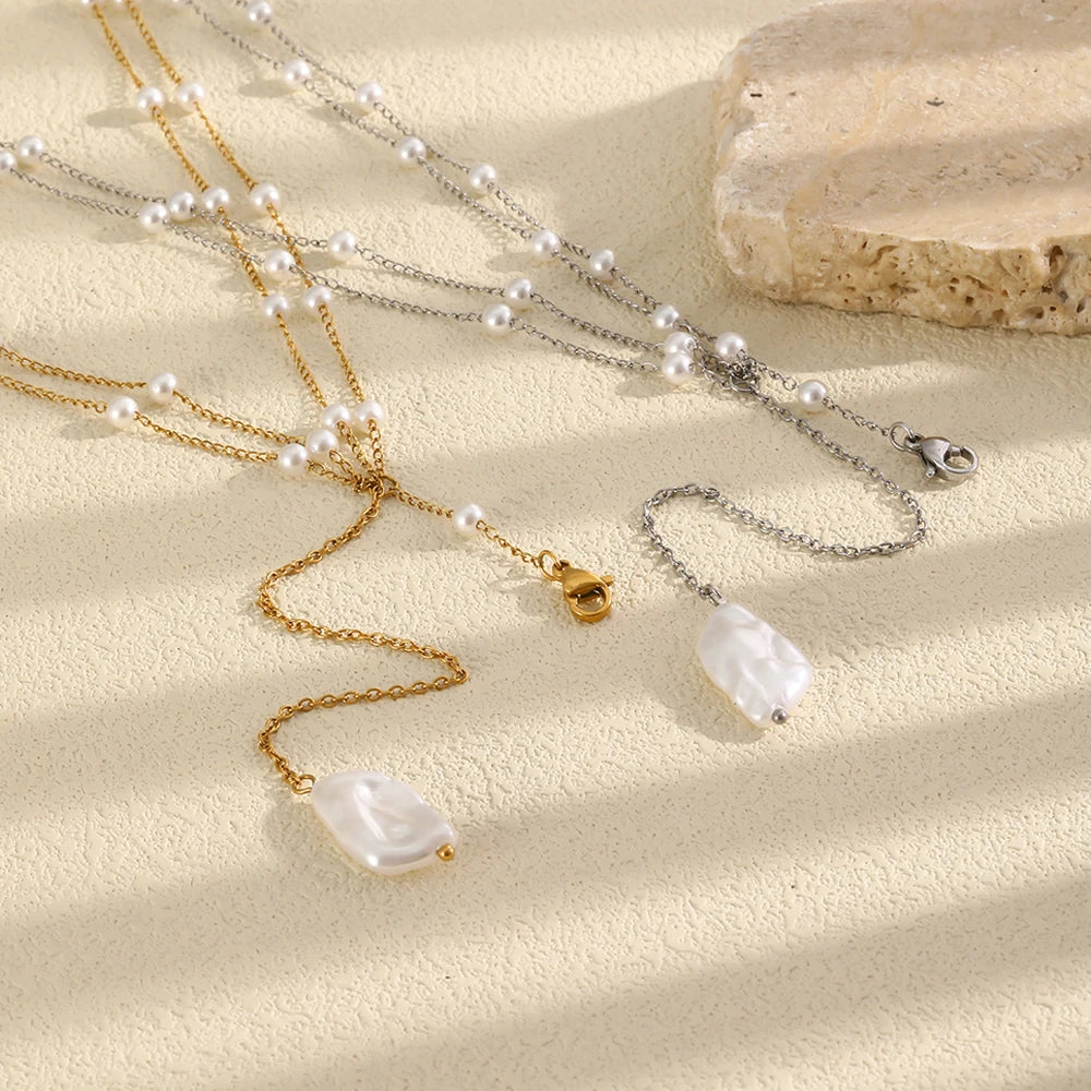 MamacitaSlay 316L Stainless Steel Multilayer Chain Pearl Body Chain 18K Gold Plated Waterproof Jewelry For Bikini Accessories