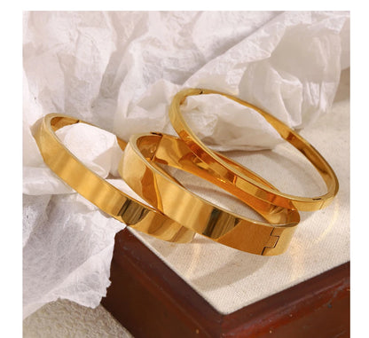 MamacitaSlay 316L Stainless Steel Smooth Surface Stackable Bangle 18K Gold Plated Waterproof Jewelry Women's Classic Bracelet