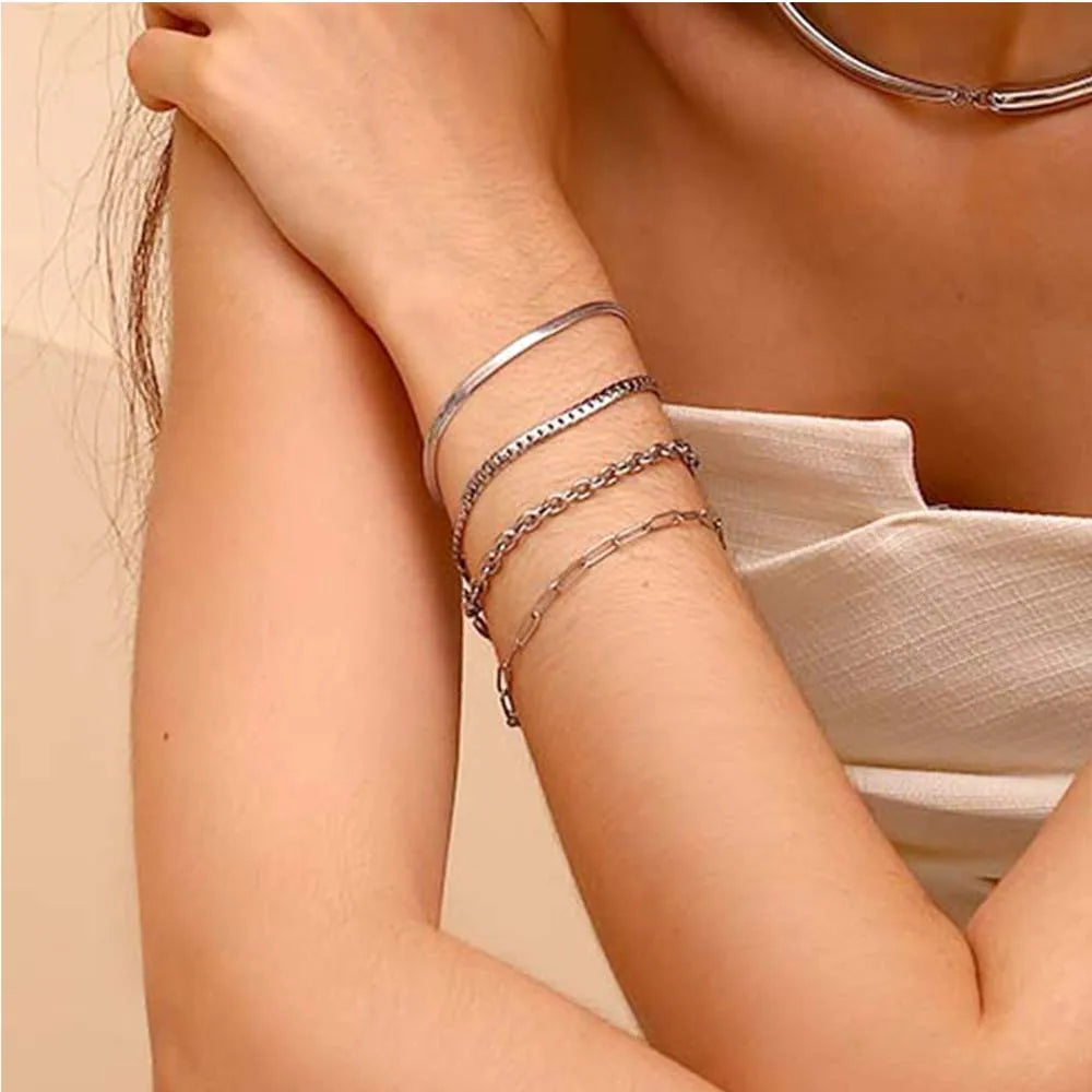 MamacitaSlay Classic Paper Clip Chain Blade Chain O Chain NK Chain Women's Hand Bracelets Trendy Women's Stainless Steel Jewelry