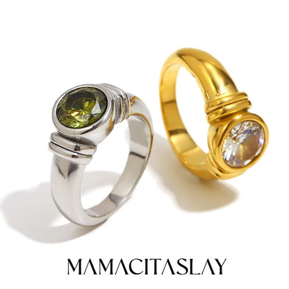 MamacitaSlay 316L Stainless Steel Zircon Irregular Ring 18K Gold Plated Waterproof Jewelry Women's Classic Ring High Quality