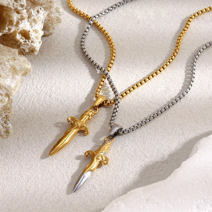 MamacitaSlay 316L Stainless Steel Mixed Color Sword Necklace 18K Gold Plated Waterproof Jewelry Hip Hop Style Unique Necklace