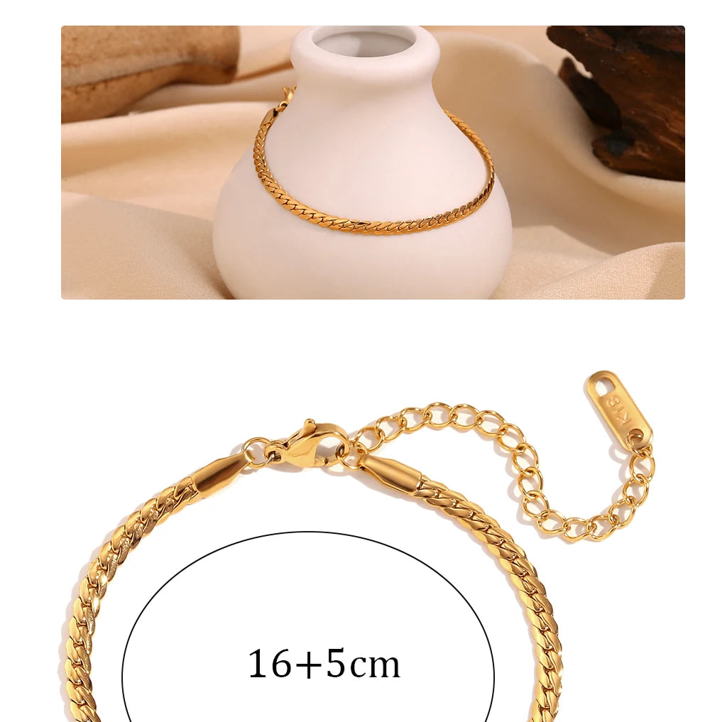 MamacitaSlay 316L Stainless Steel Encrypted NK Chain Bracelet 18K Gold Plated Minimalist Waterproof Jewelry For Women Daily Wear