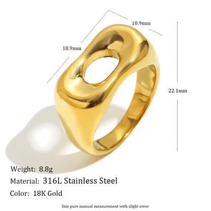 MamacitaSlay Minimalist 316L Stainless Steel Irregular Hollow Out Ring 18K Gold Plated Waterproof Jewelry For Women Daily Wear
