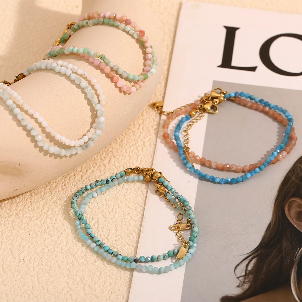 MamacitaSlay Summer 3mm natural stone amazonite Turquoise Jade Larimar Bracelet on the leg Waterproof Anklets jewellery women