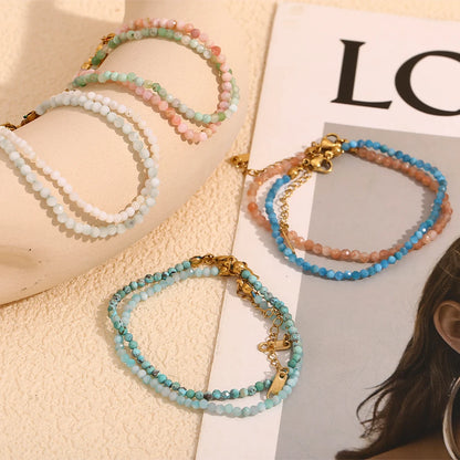 MamacitaSlay Summer 3mm natural stone amazonite Turquoise Jade Larimar Bracelet on the leg Waterproof Anklets jewellery women