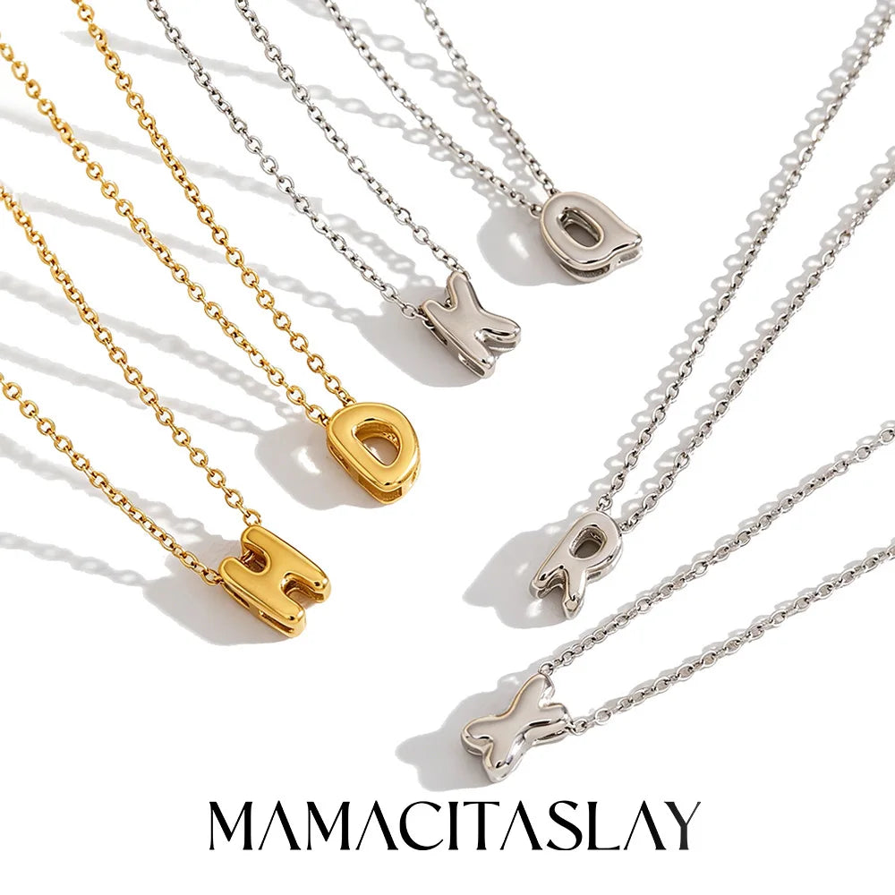 MamacitaSlay 316L Stainless Steel Letter Pendant Necklace Waterproof 18K Gold Plated Neck Jewelry Women's Minimalist Necklace