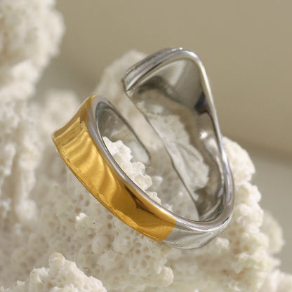MamacitaSlay 316L Stainless Steel Two Tone Asymmetric Opening Ring Party Waterproof Jewelry Women's Unique Cool Creative Gift