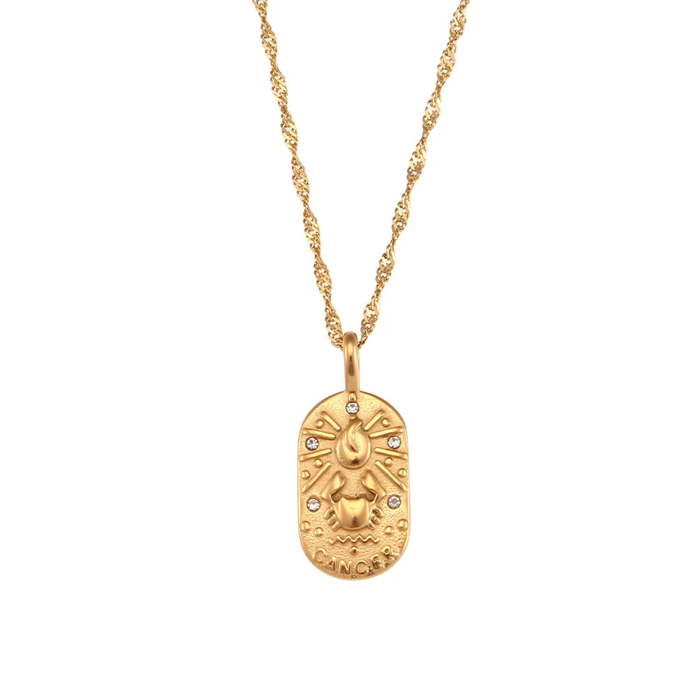 MamacitaSlay 316L Stainless Steel Zircon 12 Constellation Tarot Card Necklace 18K Gold Plated Waterproof Jewelry Women's Gifts