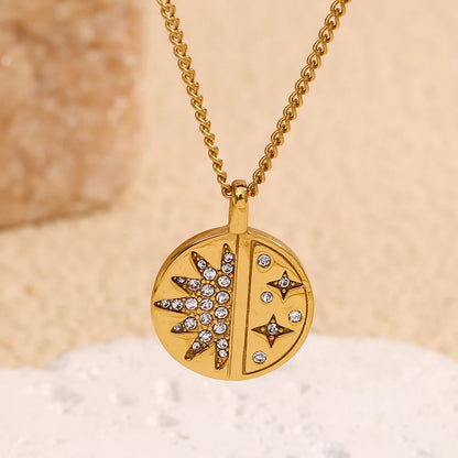 MamacitaSlay Minimalist Stainless Steel Zircon Sun Moon Star Zircon Pendant Necklace Creative Waterproof Jewelry Women's Gift