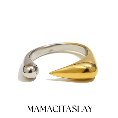 MamacitaSlay Unique Cool 316L Stainless Steel Two Tone Bird Beak Shaped Asymmetrical Open Ring Waterproof Jewelry Women's Ring
