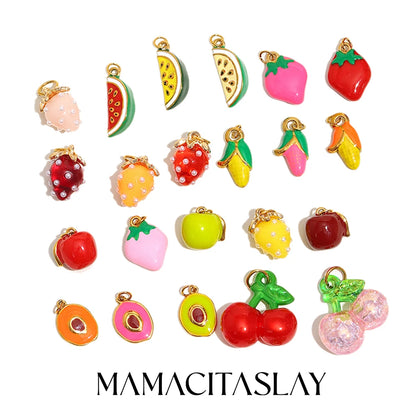 MamacitaSlay Stainless Steel Resin Tropical Fruit Charms Earrings Necklace Bracelet DIY Accessories Women's Waterproof Pendant
