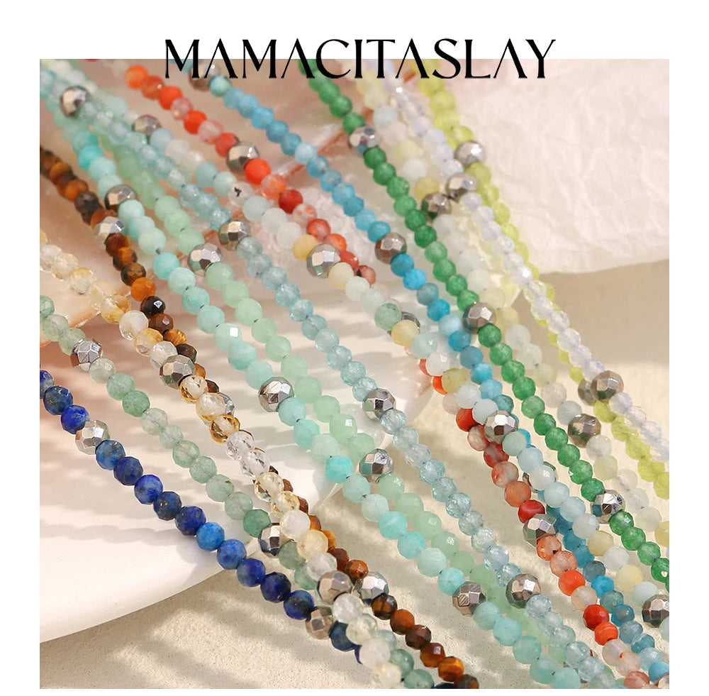 MamacitaSlay 316L Stainless Steel Natural Stone Necklace Elastic Rope Bracelet Handmade Waterproof Jewelry Women's Classic Gift