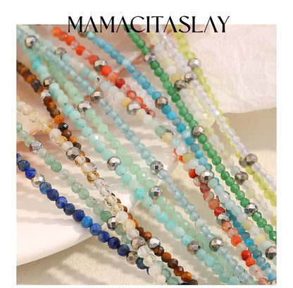 MamacitaSlay 316L Stainless Steel Natural Stone Necklace Elastic Rope Bracelet Handmade Waterproof Jewelry Women's Classic Gift