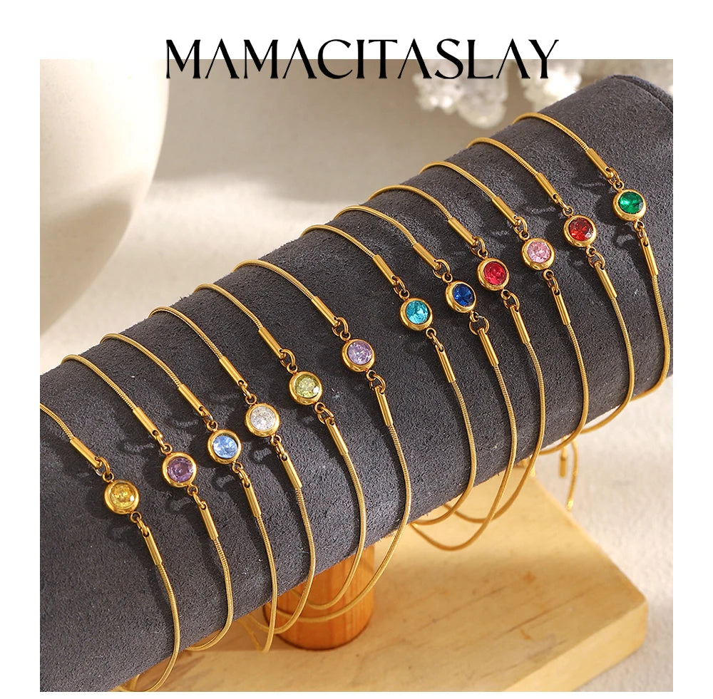 MamacitaSlay 316L Stainless Steel Zircon December Birthstone Adjustable Bracelet Waterproof Wrist Jewelry Women's Charm Bracelet