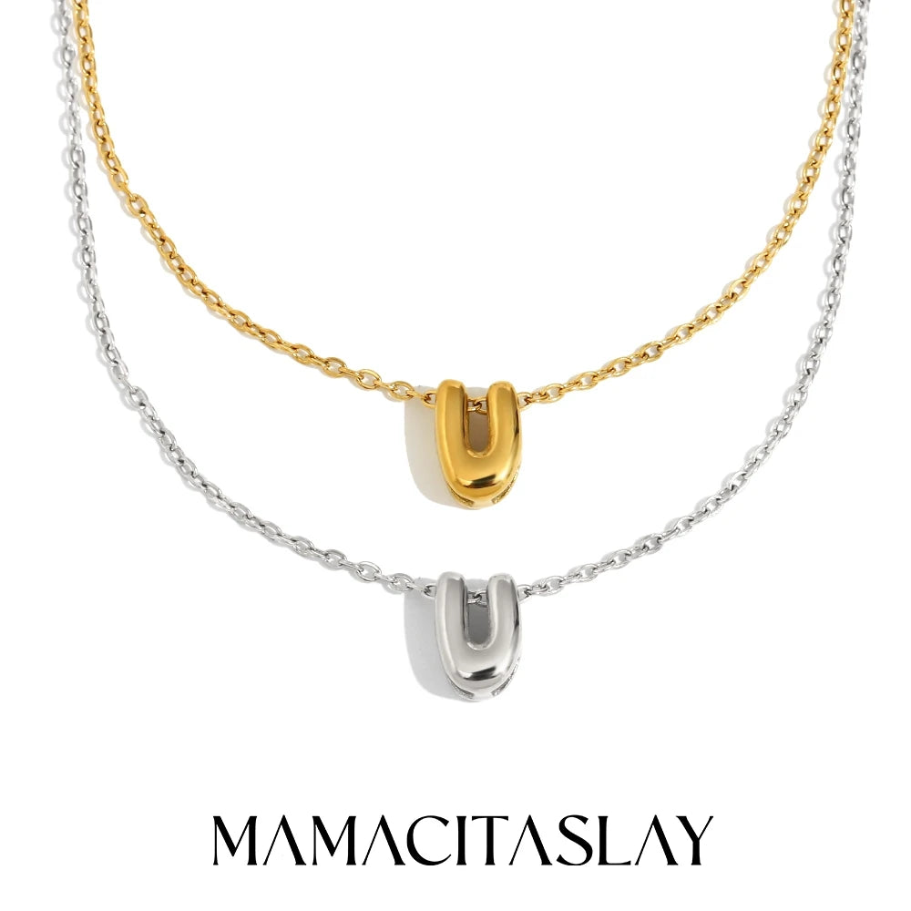 MamacitaSlay 316L Stainless Steel Letter Pendant Necklace Waterproof 18K Gold Plated Neck Jewelry Women's Minimalist Necklace