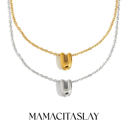 MamacitaSlay 316L Stainless Steel Letter Pendant Necklace Waterproof 18K Gold Plated Neck Jewelry Women's Minimalist Necklace