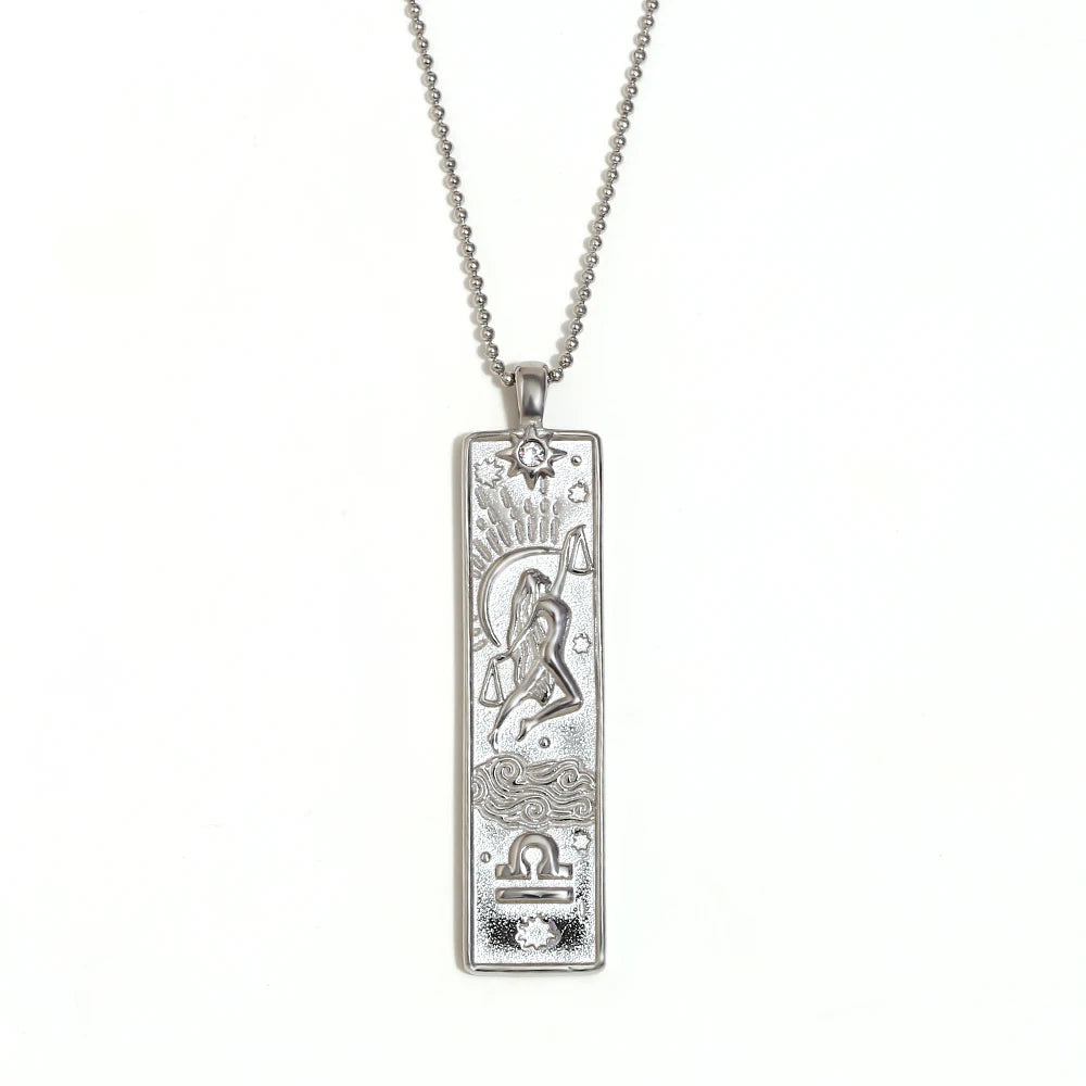 MamacitaSlay 316L Stainless Steel Zodiac Sign Rectangle Pendant Necklace 18K Gold Plated Waterproof Jewelry For Women Daily Wear