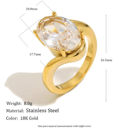 MamacitaSlay 316L Stainless Steel CZ Solitaire Stackable Ring 18K Gold Plated Waterproof Jewelry For Women Elegant Daily Wear