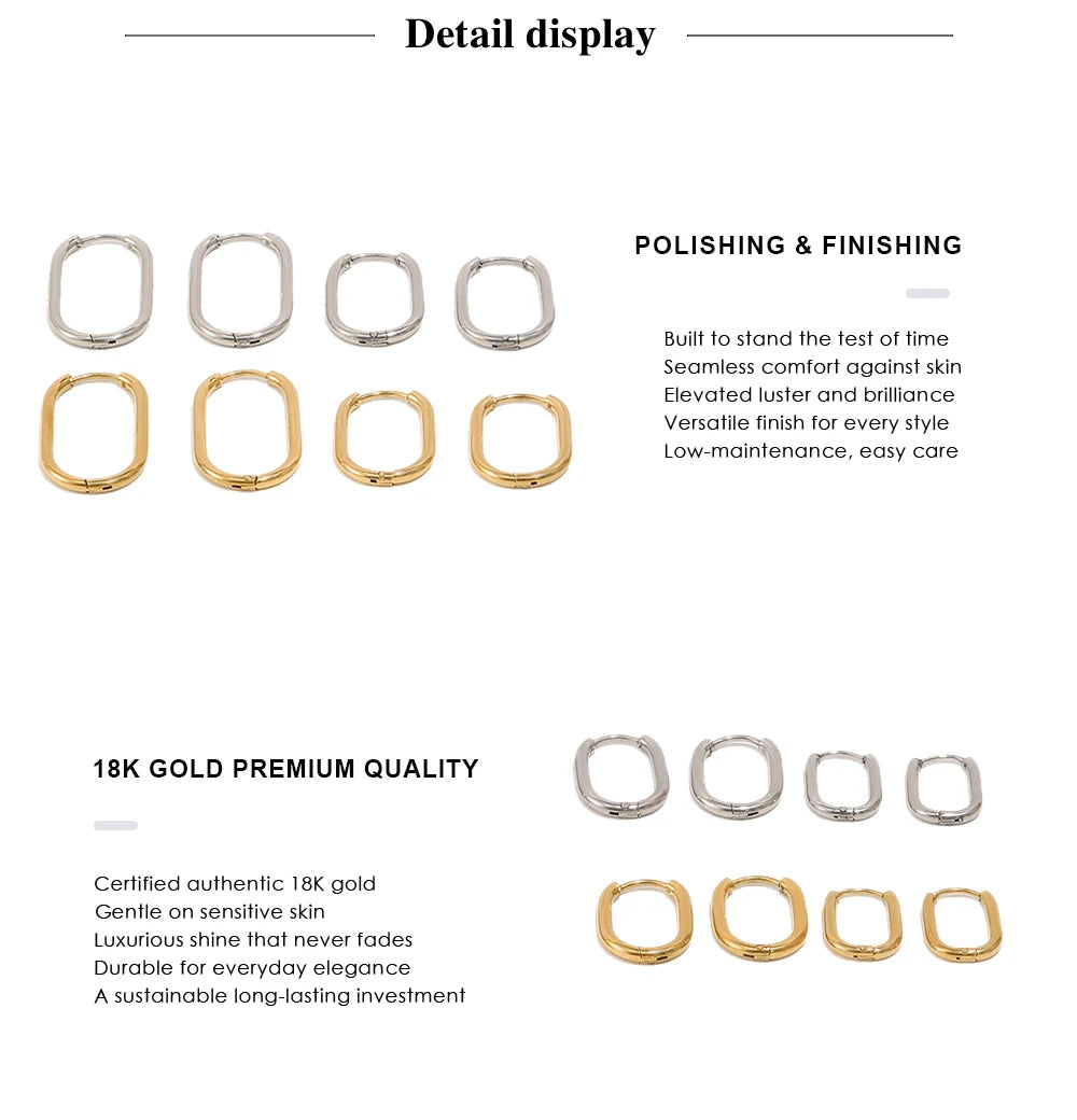 MamacitaSlay Classic Multi-Size U-Shape Hoops 18K Gold Plated Women's Earrings Waterproof 316L Stainless Steel Women's Jewelry