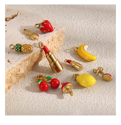 MamacitaSlay 316L Stainless Steel Fruit Enamel Charms 18K Gold Plated Waterproof Jewelry For DIY Bracelet Necklace Pendant Gifts