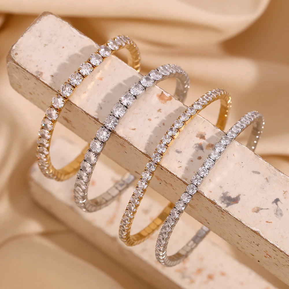 MamacitaSlay Classic Stainless Steel Zircon Fine Edge Bracelet Banquet Luxury Waterproof Jewelry Women's Elegant Simple Jewelry