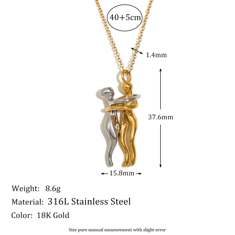 MamacitaSlay 316L Stainless Steel Two Tone Hugging Couple Necklace 18K Gold Plated Waterproof Jewelry For Couple Romantic Gift