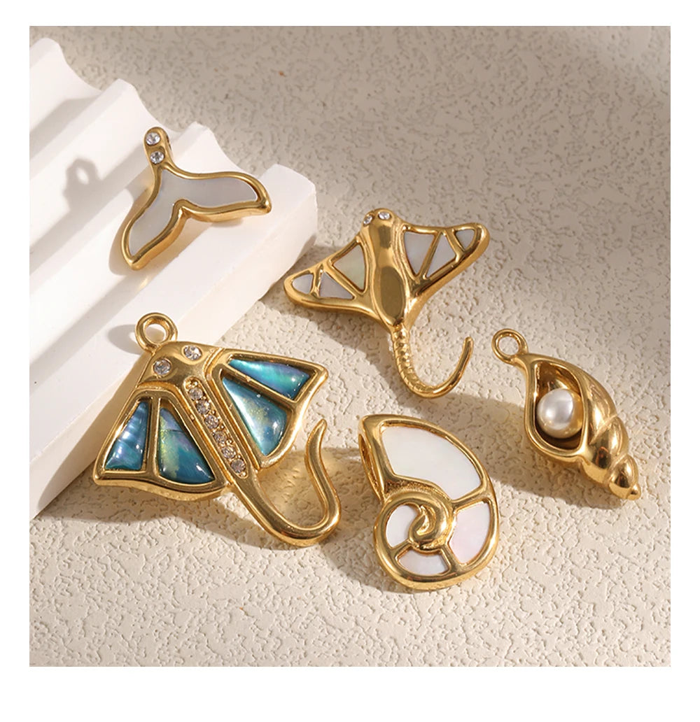 MamacitaSlay 316L Stainless Steel Ocean Theme Zircon Shell Charms 18K Gold Plated Waterproof Making DIY Jewelry For Women Gift