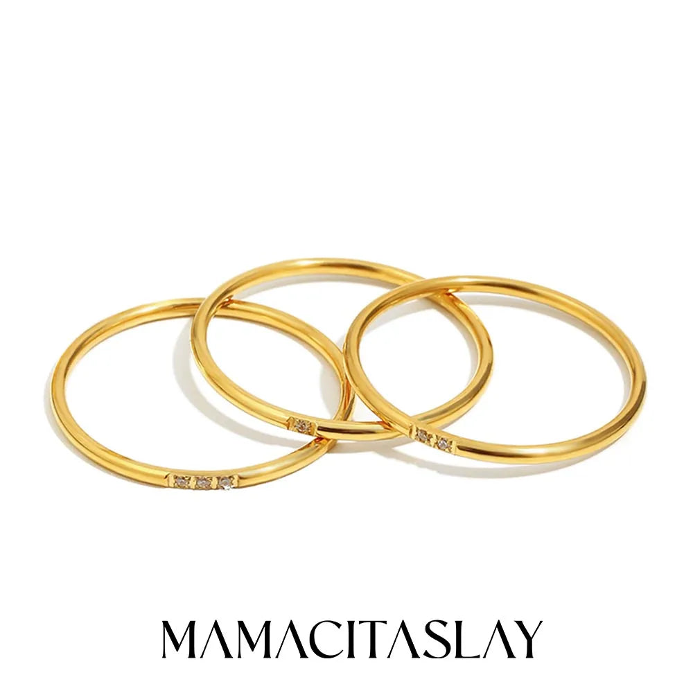 MamacitaSlay 316L Stainless Steel AAA Zircon Slim Stackable Ring Set 18K Gold Plated Minimalist Waterproof Jewelry For Women
