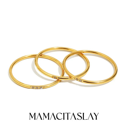 MamacitaSlay 316L Stainless Steel AAA Zircon Slim Stackable Ring Set 18K Gold Plated Minimalist Waterproof Jewelry For Women