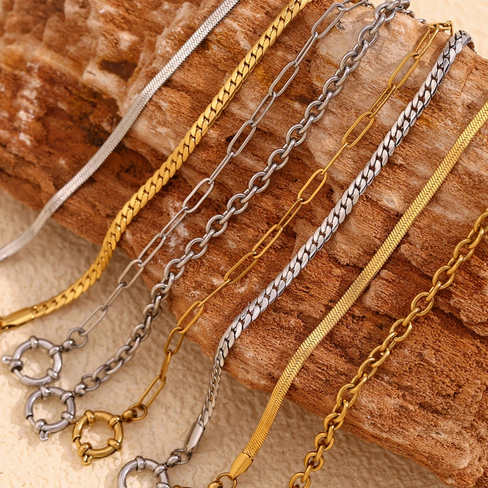 MamacitaSlay Classic Paper Clip Chain Blade Chain O Chain NK Chain Women's Hand Bracelets Trendy Women's Stainless Steel Jewelry