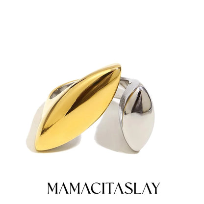 MamacitaSlay 316L Stainless Steel Two Tone Willow Asymmetrical Opening Ring Party Waterproof Jewelry Women's Unique Cool Ring