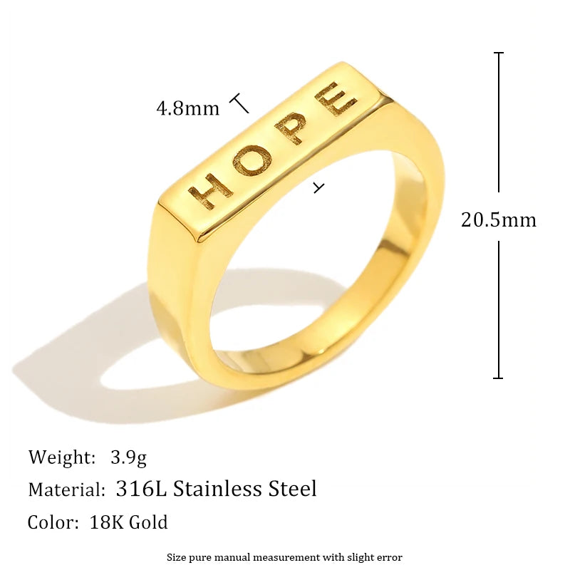 MamacitaSlay 316L Stainless Steel "HOPE" Letter Ring Party Waterproof Jewelry Women's Classic Charm Ring 2025 New Trend Gift
