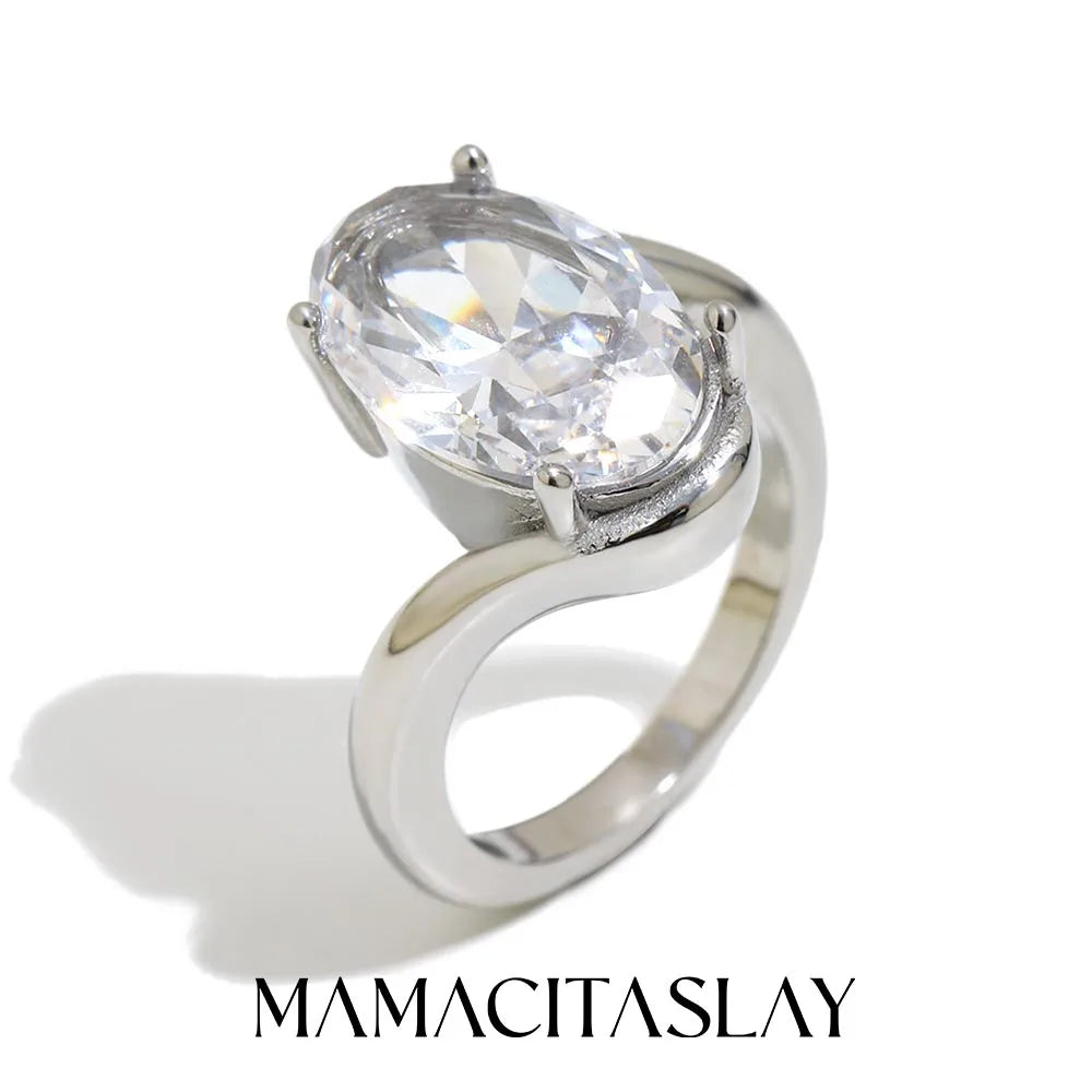 MamacitaSlay 316L Stainless Steel CZ Solitaire Stackable Ring 18K Gold Plated Waterproof Jewelry For Women Elegant Daily Wear