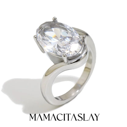 MamacitaSlay 316L Stainless Steel CZ Solitaire Stackable Ring 18K Gold Plated Waterproof Jewelry For Women Elegant Daily Wear