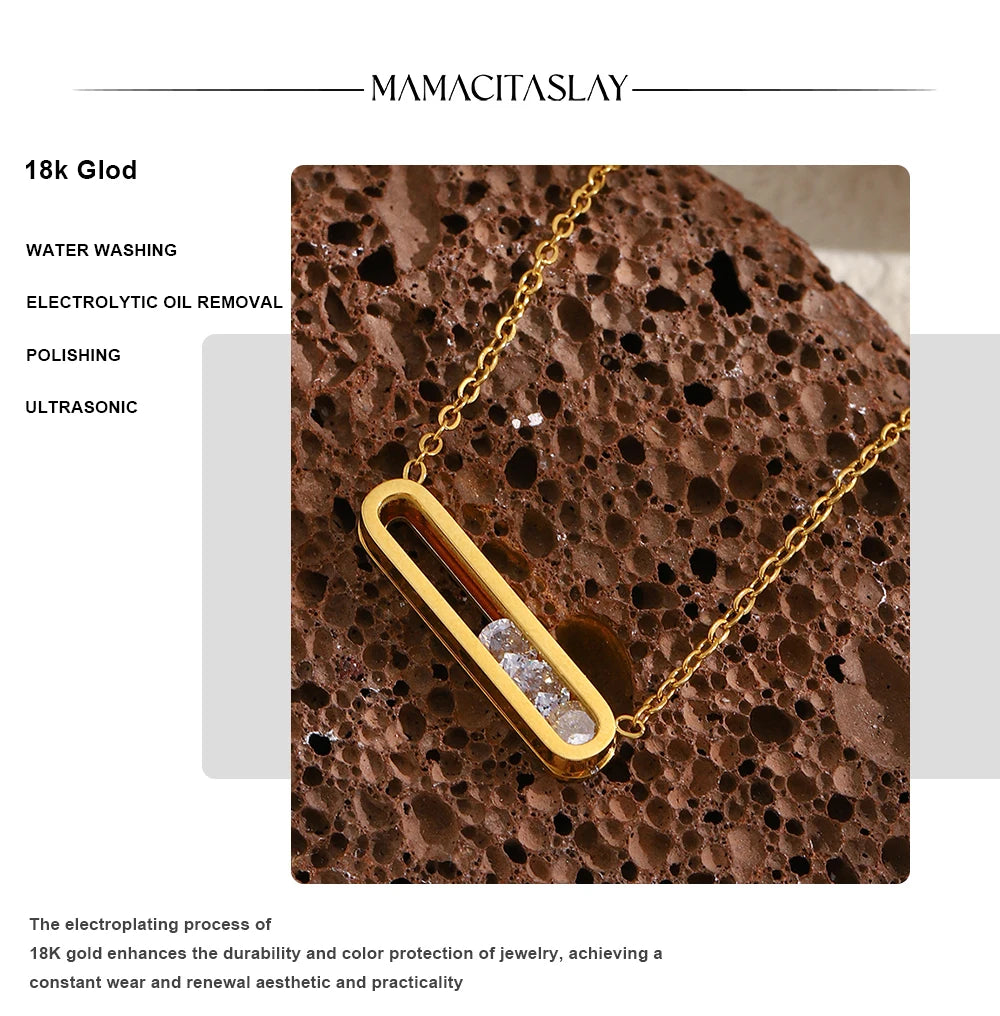 MamacitaSlay 316L Stainless Steel Movable Zircon Rectangular Pendant Waterproof 18K Gold Plated Jewelry Women's Elegant Necklace